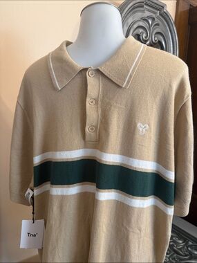 Tna Large Moore Sand Bluff Kelp Aritzia Tan Polo Chest Stripes Shirt